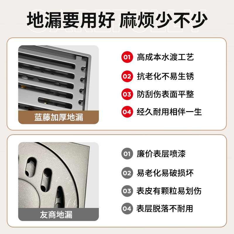枪灰不锈钢防臭地漏LT-1029 单用直条-浅水