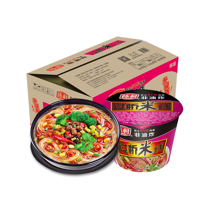 陈村过桥米线桶装 酸辣味箱装 无油炸方便面细米线米粉100g*12桶