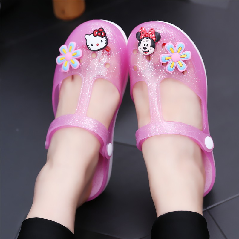 女儿童凉鞋女童洞洞鞋厚底夏中大童女童沙滩鞋学生凉拖鞋女果冻鞋水晶