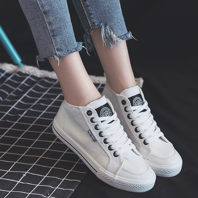 高帮鞋女平底帆布鞋