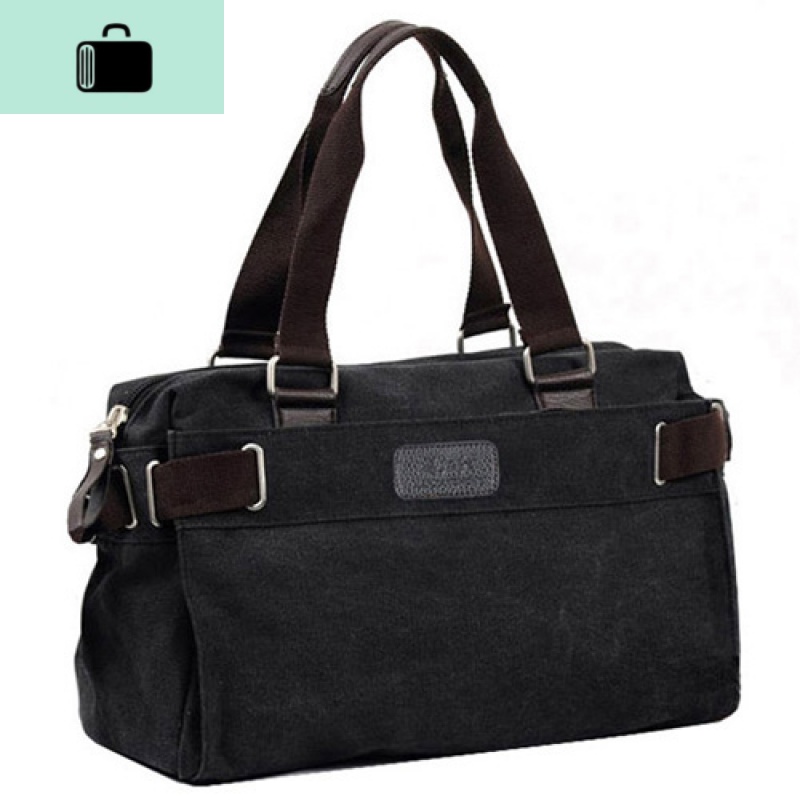 尼龙帆布韩版潮流男包商务休闲旅行包男士手提包单肩斜挎包包横款NEWLAKE 黑灰色大号帆布