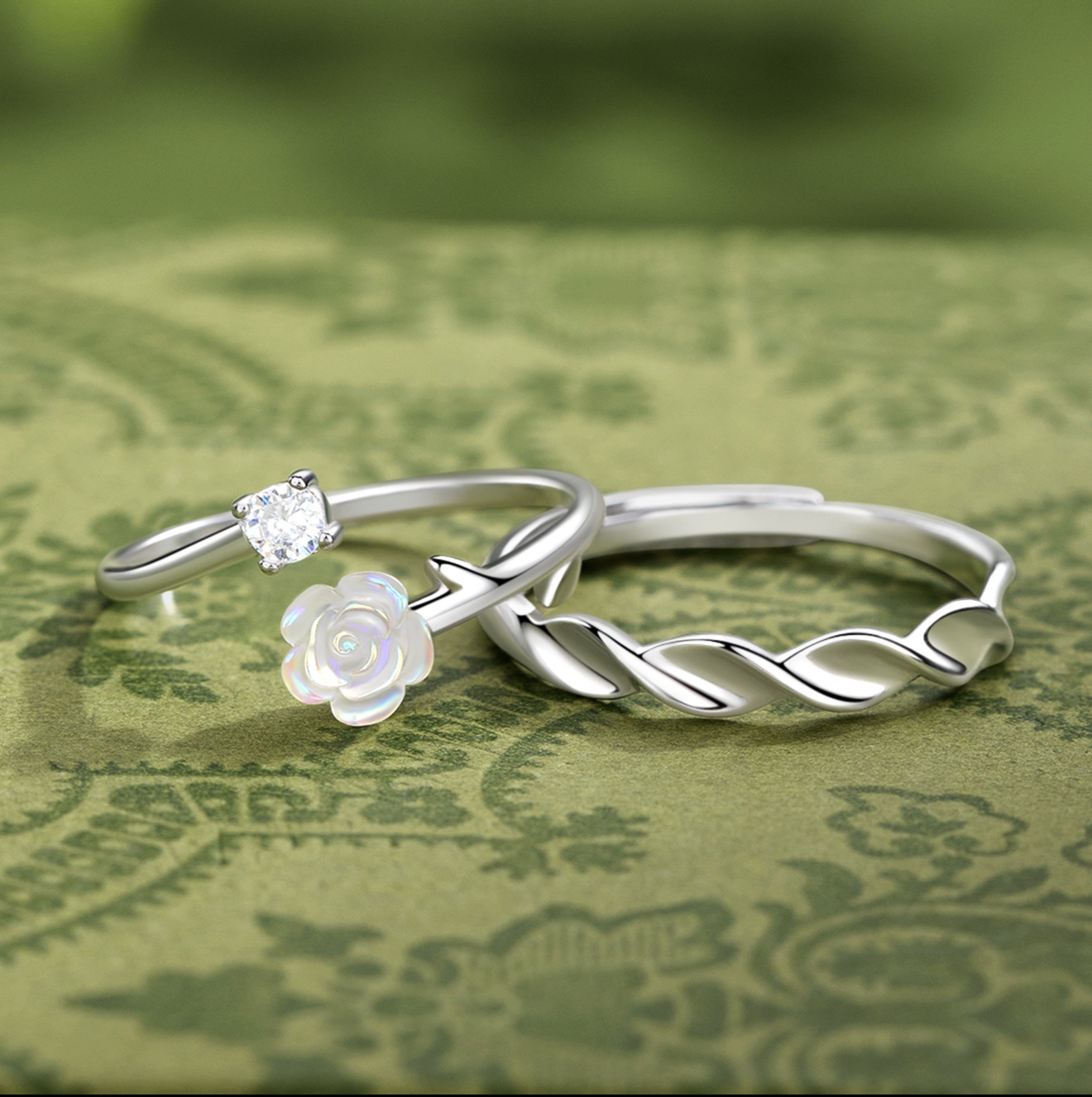 S999纯银花影情侣戒指创意个性男女对戒饰品七夕送女朋友老婆礼物送女朋友老婆情人节七夕生日礼物