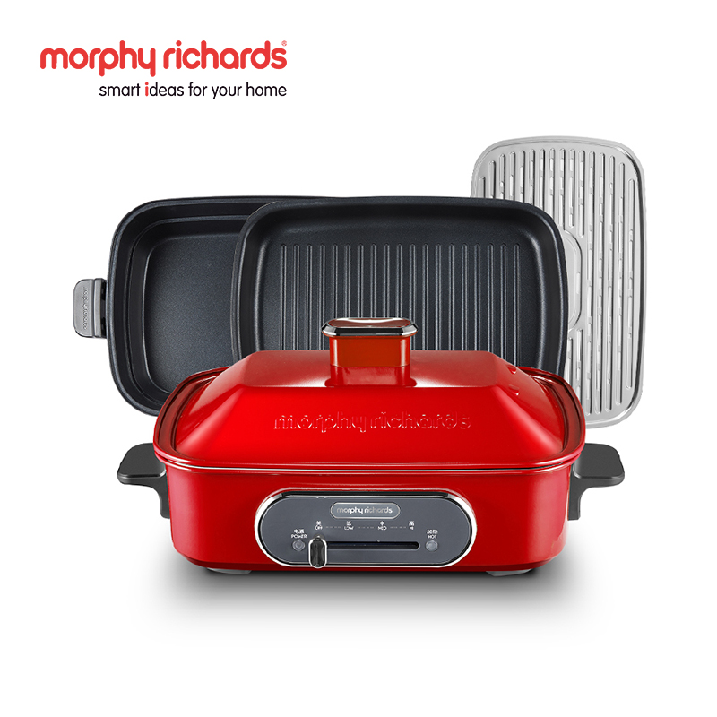 摩飞电器(MORPHY RICHARDS) 多功能锅料理锅 电烧烤锅电火锅蒸锅家用电烤锅MR9088 红色标配高清大图