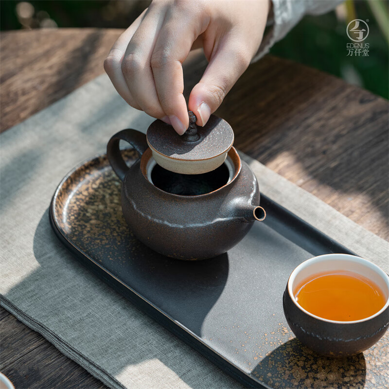 万仟堂(Edenus)整套茶具 高档送长辈家用带茶盘泡茶器全套礼盒 峰生水起·随手礼 黄锈釉(1壶2杯1盘1便携包)高清大图