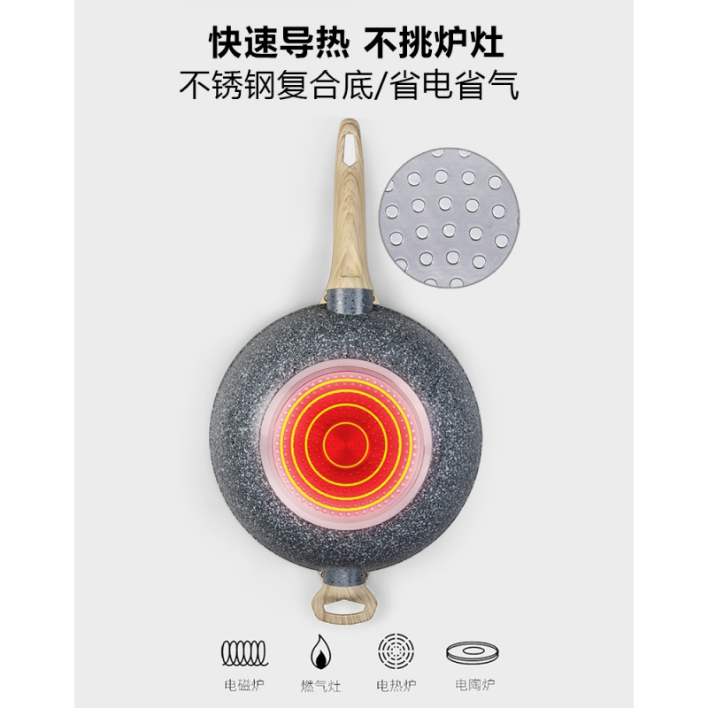 麦饭石不粘锅炒锅平底煎锅炒菜锅烘焙精灵家用炒锅电磁炉适用 24CM煎炒锅