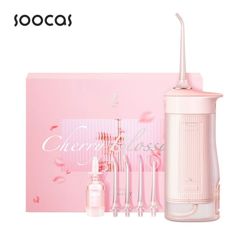 素士(SOOCAS) 冲牙器 W1 高频脉冲 水牙线 牙齿清洁 洗牙器 抽拉便携洁牙器 樱花粉