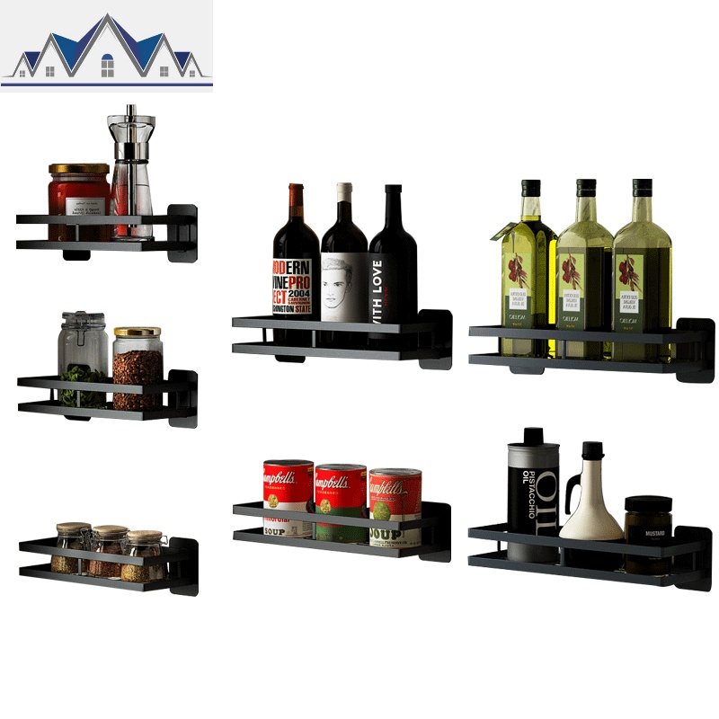 免打孔不锈钢厨房置物架黑色壁挂墙上整理架层架调味料用品收纳架_1_629高清大图