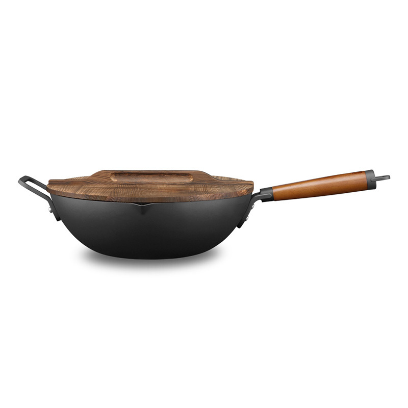 不锈纯铁轻炒锅 CTN3205-5 木质手柄锅盖不锈纯铁炒锅32cm（单位：个）