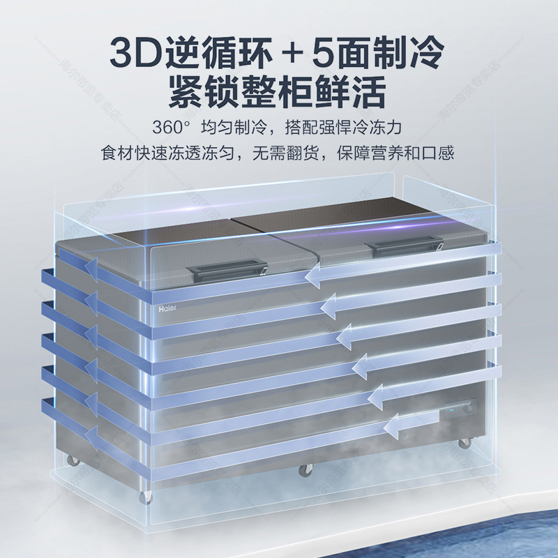 海尔(Haier)冰柜家用大容量全冷冻冷藏转换能效节能省电卧式冷柜大型保鲜柜519升高清大图