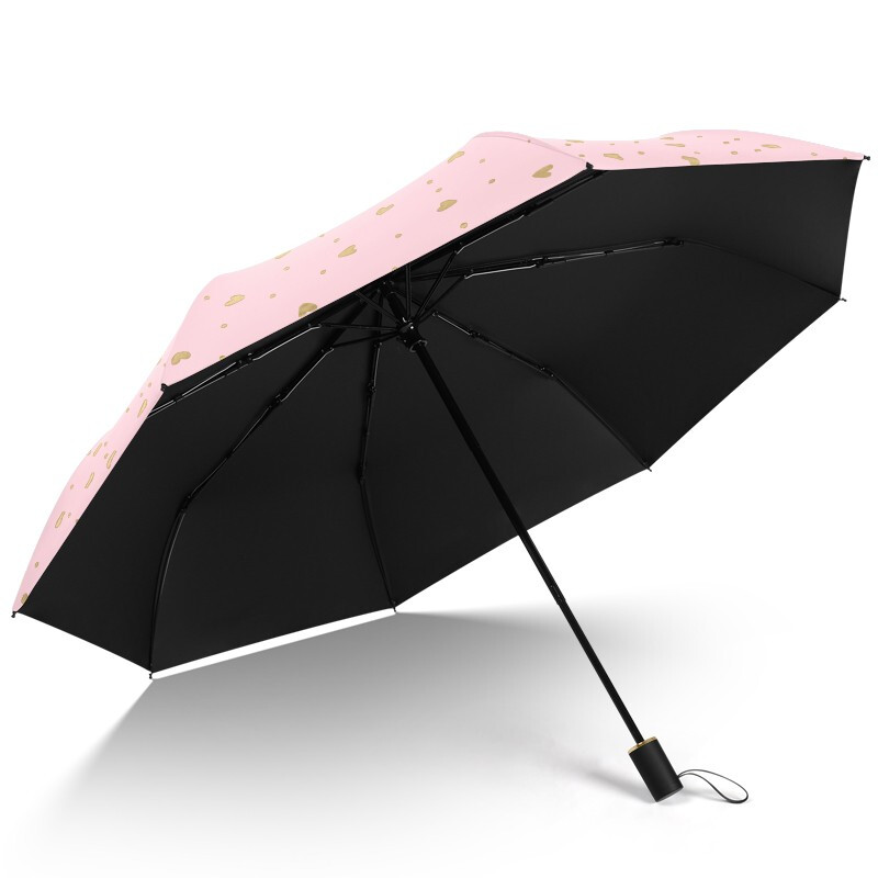 美度(MAYDU)烫金爱心遮阳伞黑胶防晒防紫外线晴雨两用三折伞M3101仲夏粉高清大图