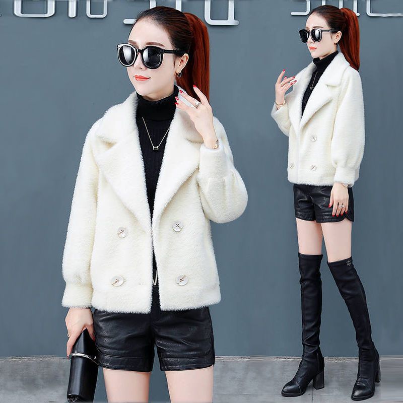 水貂绒外套女短款秋冬新款女装韩版加厚黄金貂绒时尚行毛呢大衣