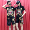 香港潮牌2018年夏季烫钻柳丁老虎头印花套装短袖T恤休闲短裤情侣装时尚潮流两件套黑色