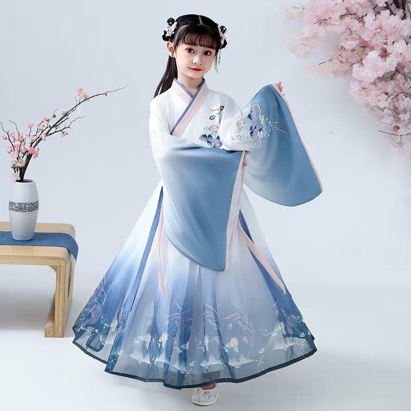 粉红色连体裙+ 110 汉服女童儿童古装超仙襦裙连衣裙秋冬12岁女孩樱花公主中国风长袖