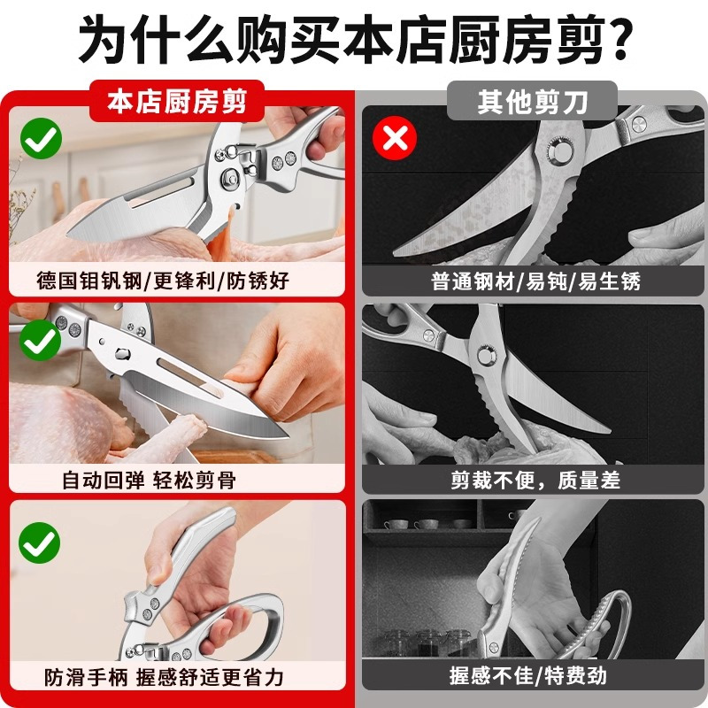 德国厨房剪刀高硬锋利不锈钢强力食物鸡骨头专用多功能食品剪子8138D