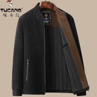 啄木鸟中年男士毛呢夹克爸爸秋装外套秋冬季中老年呢子男装50岁6夹 190/100A适合150-160斤 黑色