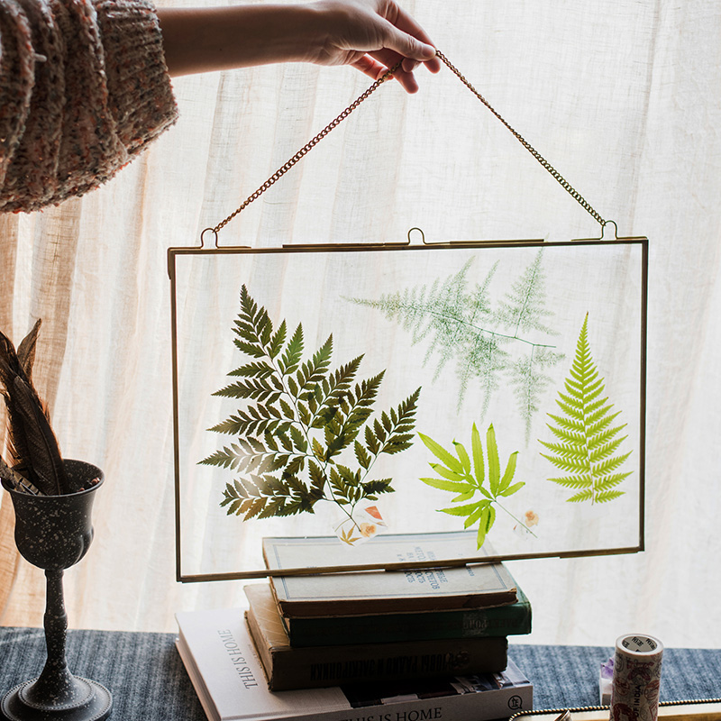 美帮汇印度铜装饰画框相框 双面玻璃创意DIY植物裱标本夹 黄铜挂框13*18.5cm高清大图