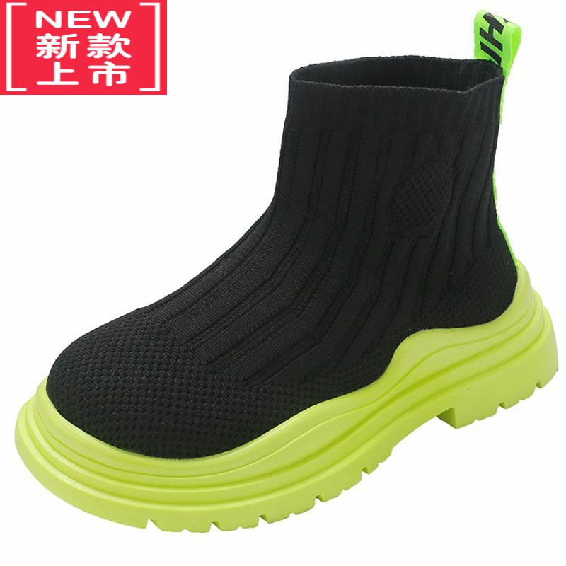 可莉允女童鞋春秋款2022新款儿童袜子鞋高帮鞋弹力男童靴冬季透气运动鞋靴子