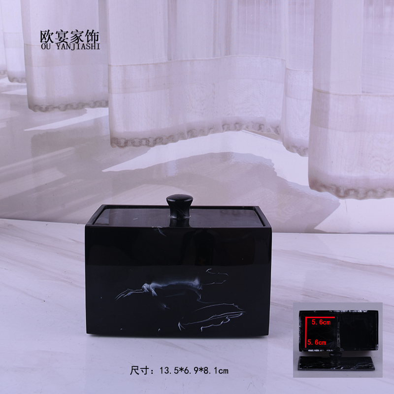 家柏饰(CORATED)新款欧式创意棉签盒卫生间洗漱棉签牙签盒化妆棉棉签收纳盒 水墨黑双格收纳盒