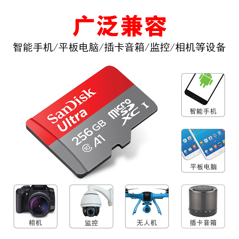【官方授权】闪迪（SanDisk）TF卡256G A1高速100M 记录仪手机内存卡 ns任天堂switch存储卡高清大图