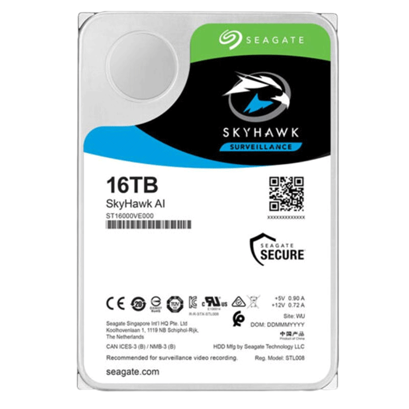 希捷(Seagate)酷鹰AI系列 16TB 机械硬盘 3.5寸 SATA接口 7200转 256MB缓存 CMR 企业安防监控录像机NAS硬盘 ST16000VE002
