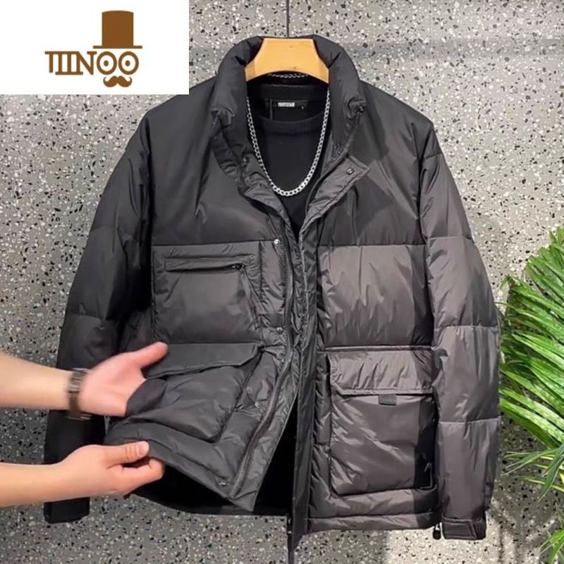 YANXU冬季新款立领棉服修身男士社会纯色百搭潮流休闲外套网红同款棉袄高清大图