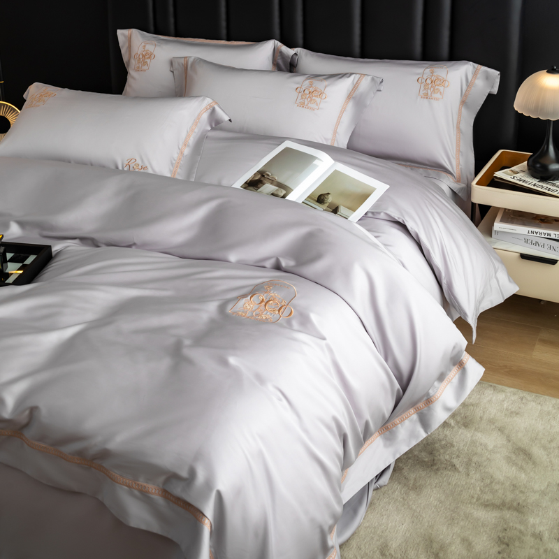 汉司家纺 200*230 丝滑裸感天丝棉蕾拉款 床上四件套 (计价单位:套)银灰 透气干爽 光滑柔软 强力持久高清大图