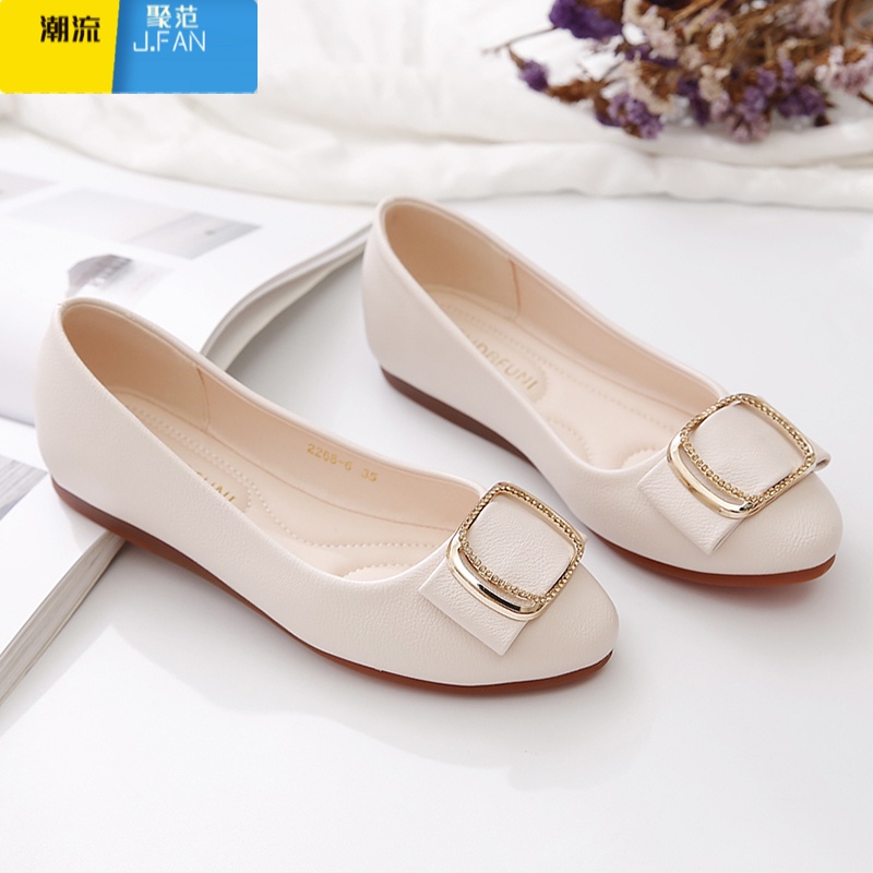 聚范单鞋女平底鞋2024新款夏妈妈鞋浅口百搭女鞋子软皮软底豆豆鞋高清大图