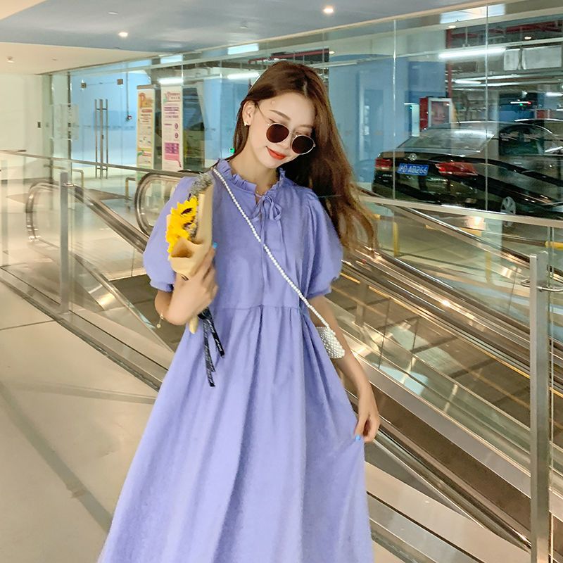 美动态大码女装棉麻蝴蝶结宽松裙2022夏季新款胖mm时尚减龄连衣裙