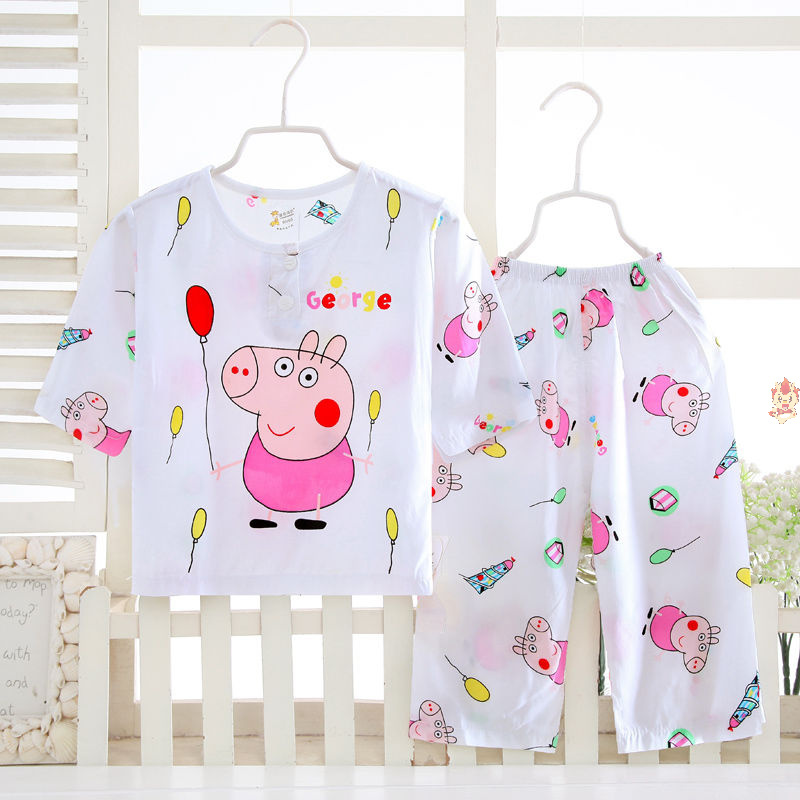 夏季宝宝绵绸睡衣男女童棉绸套装婴幼儿衣服中大童小孩家居服薄款