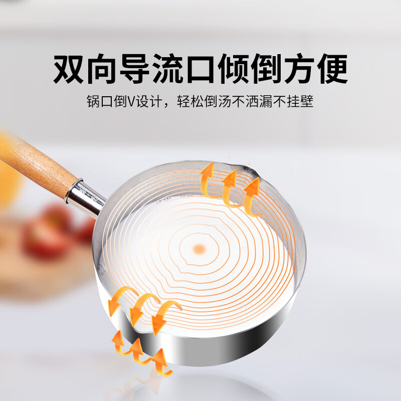 张小泉 不锈钢辅食锅煎煮一体雪平锅C32220200 无盖16cm高清大图