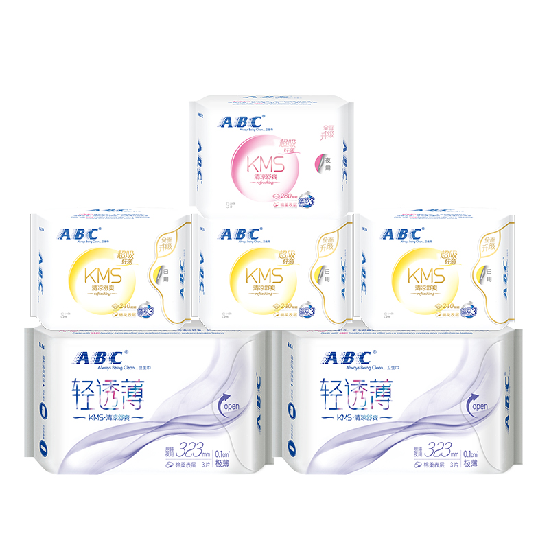 ABC日夜组合卫生巾 纤巧棉柔套装6包共38片 姨妈巾高清大图