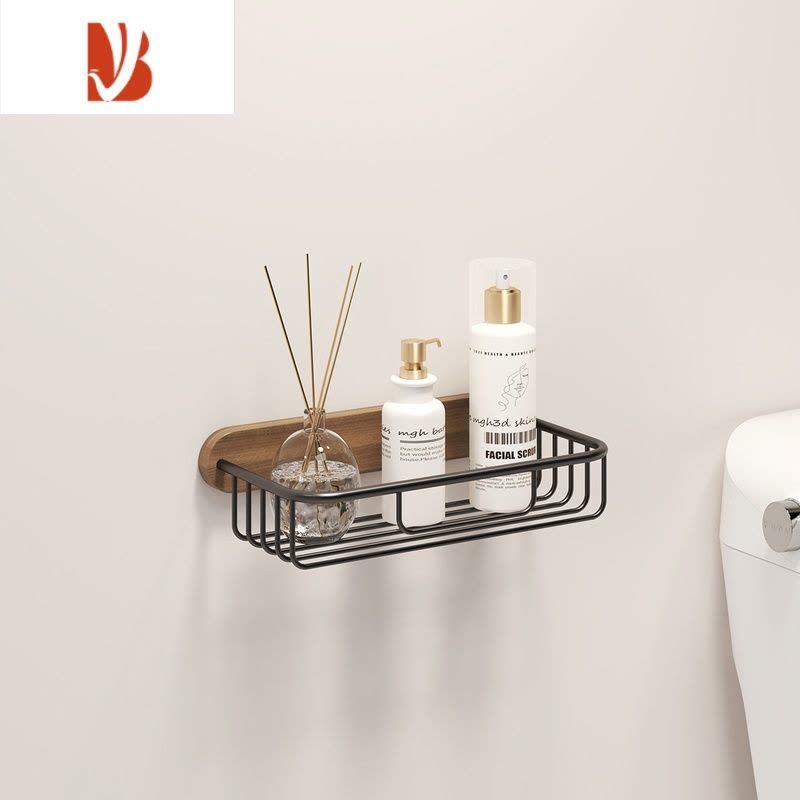 三维工匠卫生间实木免打孔黑色纸巾篓厕纸盒厕所卷纸架黑胡桃木纸巾架 [黑胡桃木]黑方形长(免打孔)图片