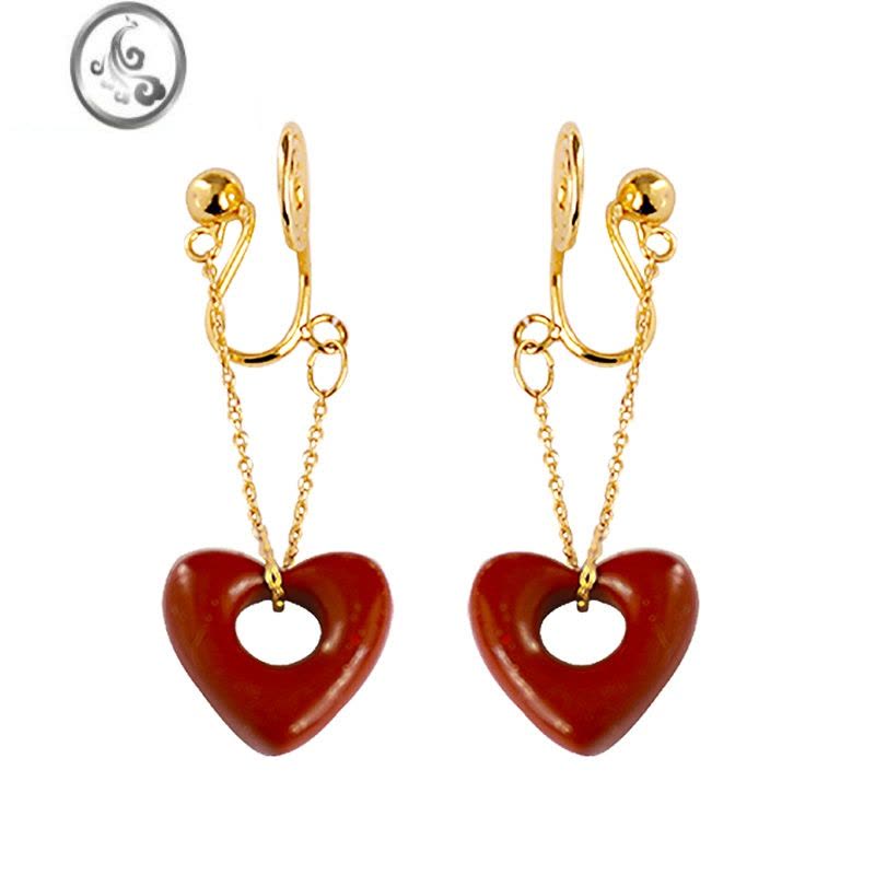 JiMi2023新款红色爱心蚊香盘耳夹无耳洞耳饰设计感耳环原创设计女新年图片