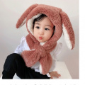 儿童帽子女护耳帽女童男童秋冬婴幼儿围巾围脖一体毛绒冬季_181_609 豪华皮粉色兔耳朵M码：2-4岁头围50-53