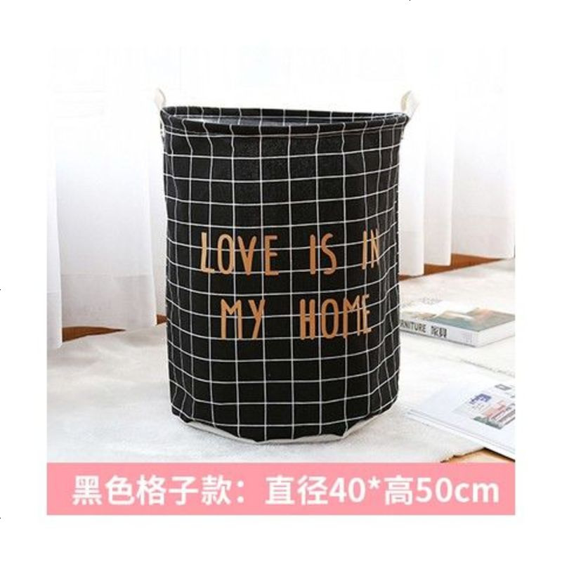 新疆帆布防水脏衣篮儿童玩具浴室脏衣桶杂物收纳筐家用布艺脏衣篓 大号黑色格子款40*50