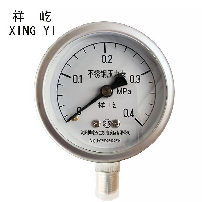 祥屹+不锈钢压力表检测定制型+Y60BF +块 0-0.4Mpa