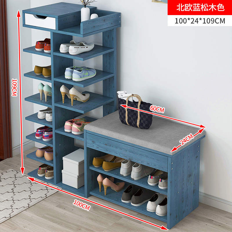 森美人鞋架鞋柜凳收纳家用简易经济型仿实木多层防尘进可坐换鞋凳 【经济款】蓝松木色+布艺坐垫100CM
