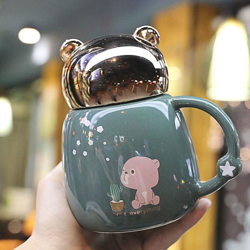 杯子ins简约超可爱马克杯学生陶瓷杯女可爱便携高颜值少女心杯子小熊
