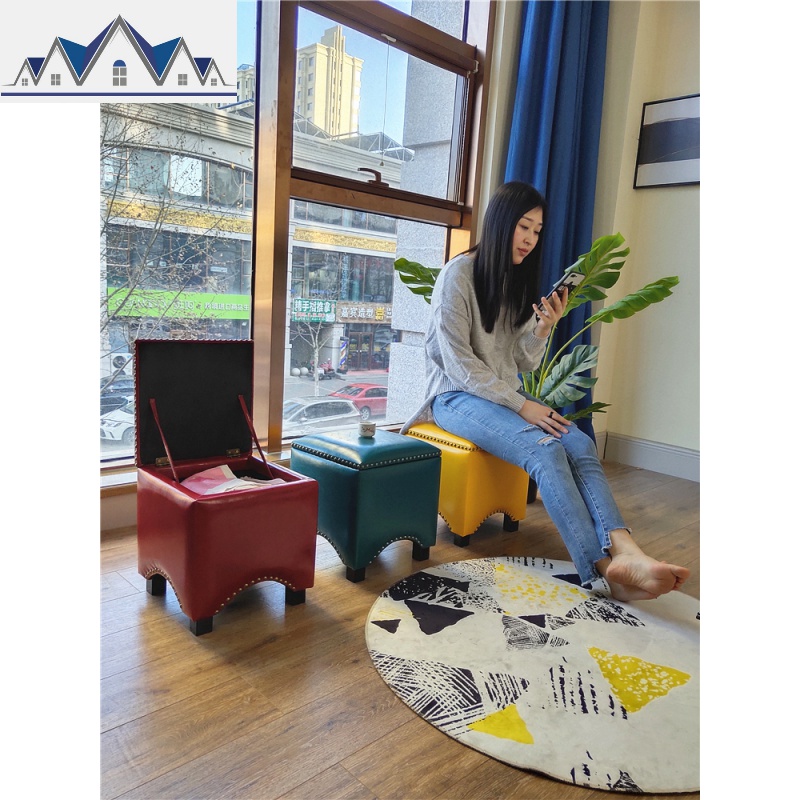 时尚创意方皮墩美式沙发坐墩懒人矮凳客厅家用换鞋凳储物凳子_2_723高清大图