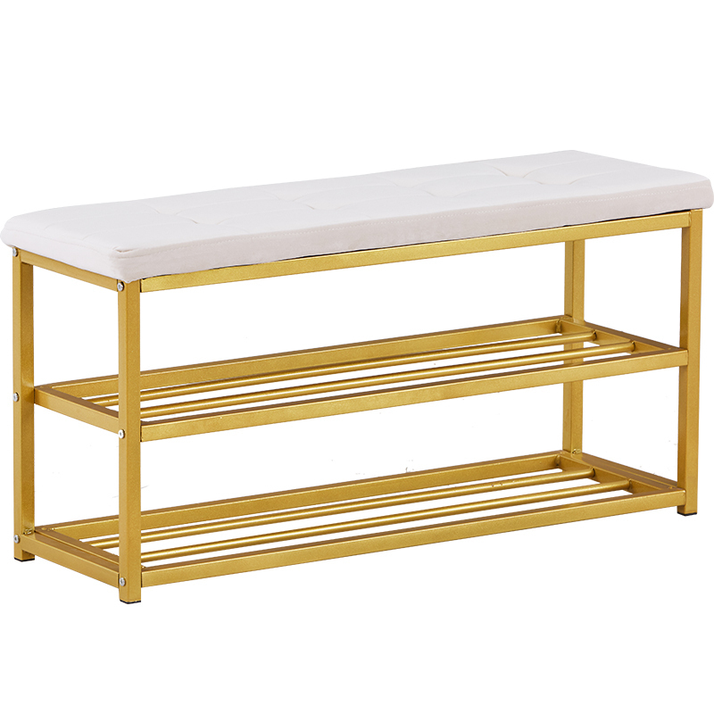 美帮汇换鞋凳可坐成人家用小凳子多功能长方形试衣间储物沙发凳收纳 白色绒布--金架90*30*45cm