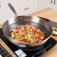 康巴赫蜂窝304不锈钢炒锅炒菜锅具32cm 平底锅家用电磁炉燃气灶明火通用