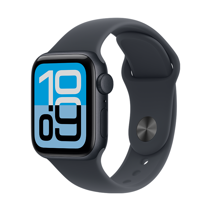 2025新款 Apple Watch SE GPS版 智能手表 铝金属表壳 运动型表带 44mm午夜色铝金属表壳；午夜色运动型表带-S/M
