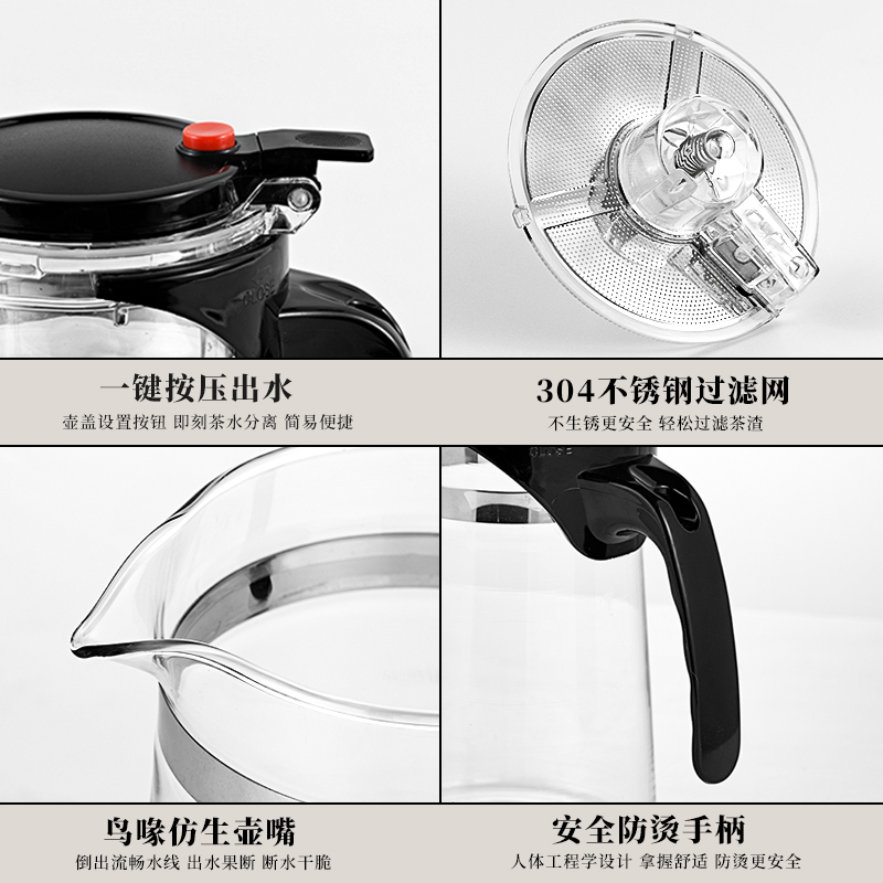 飘逸杯耐热全拆洗功夫泡茶壶家用冲茶器过滤内胆玻璃茶壶办公茶具 1000ml单壶+2个130ml小茶杯高清大图