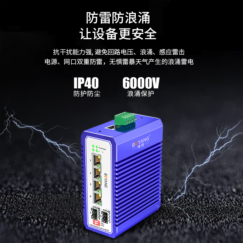 博扬 工业级POE交换机 二光四电千兆光纤收发器SFP 宽温导轨式以太网交换机 含电源不含模块 BY-ISUQ2041