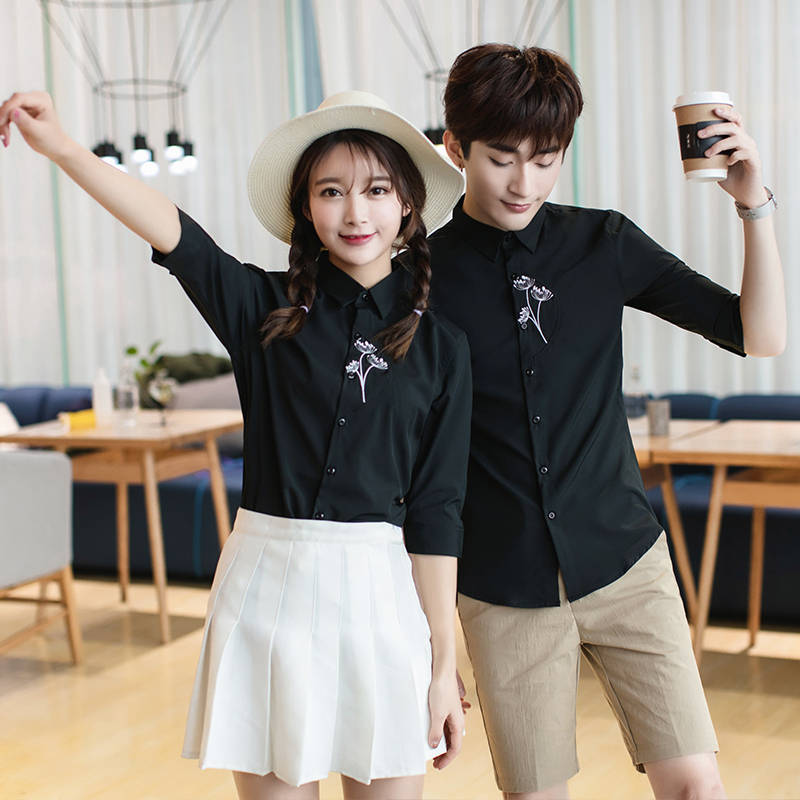 美师理店型师夜店酒吧KTV服务员工作服男士七分袖衬衫衬衣