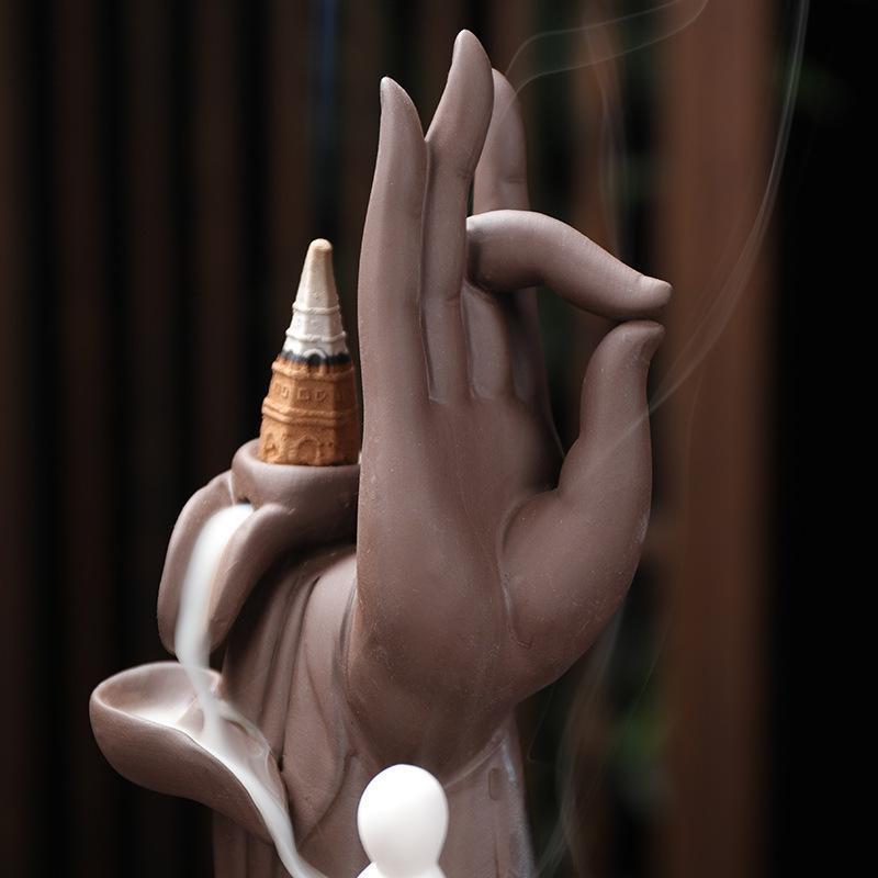 无相云水禅心紫砂佛手莲花倒流香炉家用卧室仿古禅意檀香炉香薰炉香道