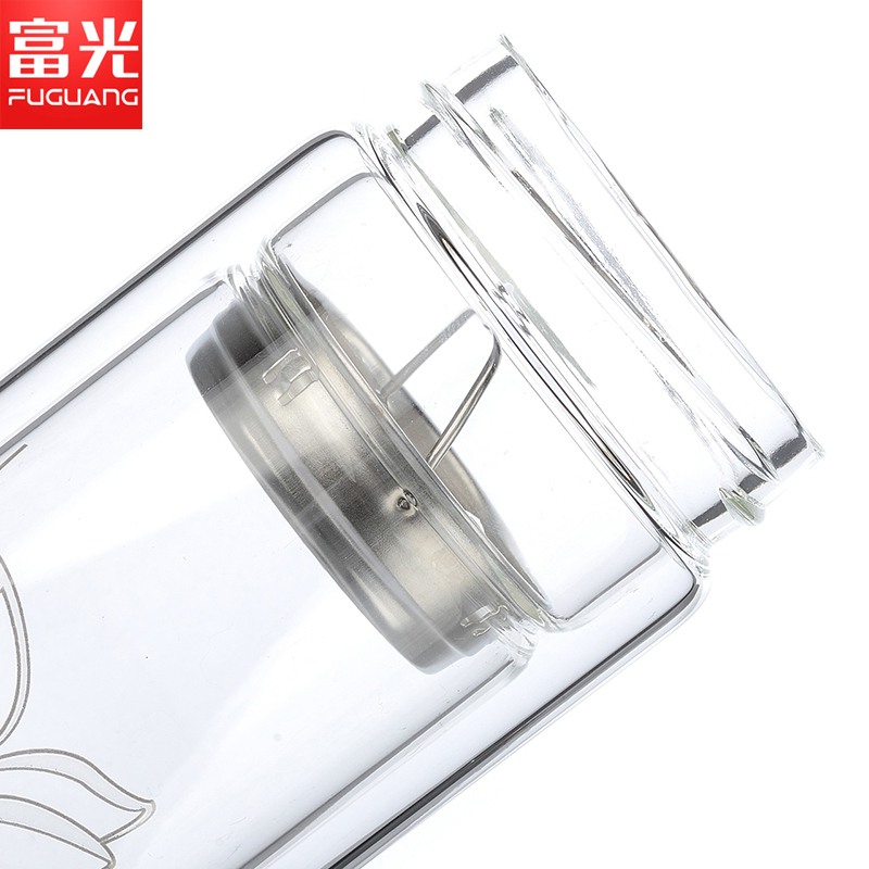 富光(FUGUANG)玻璃杯703-280/320 双层透明带滤网玻璃杯泡茶杯隔热带盖 水杯子商务杯