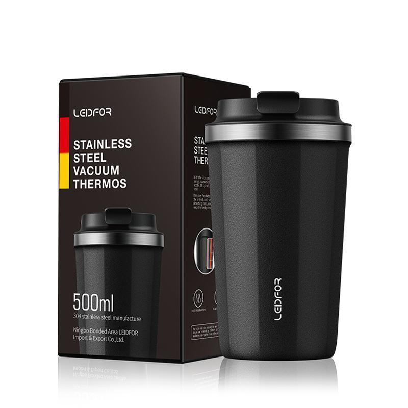 家柏饰(CORATED)保温咖啡杯 马克杯茶杯带盖旅行便携式随手杯子外出保温杯500ml 磨砂黑色500ml