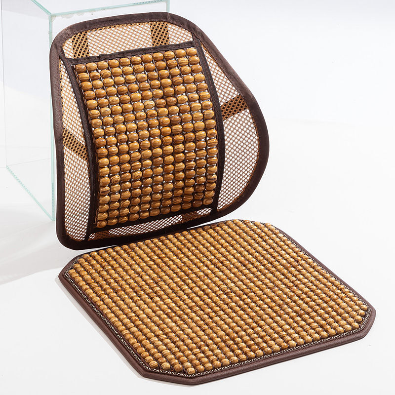 片单张木珠方垫透气椅垫凉垫三件套夏天珠子座垫 橄榄木腰靠 小珠坐垫