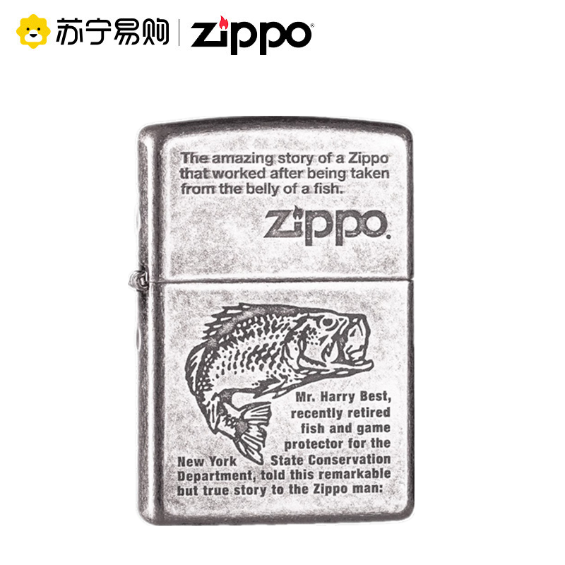 [苏宁自营]官方正品zippo防风煤油打火机个性创意仿古银鱼的故事121FB进口打火机